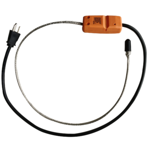 Warmup's un-jacketed self-regulating cable attached to a power supply.