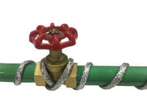 Warmup's unjacketed self-regulating cable applied to a pipe following maximum circuit length parameters.