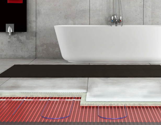 Alt Text: Supplemental radiant floor heating in a bathroom