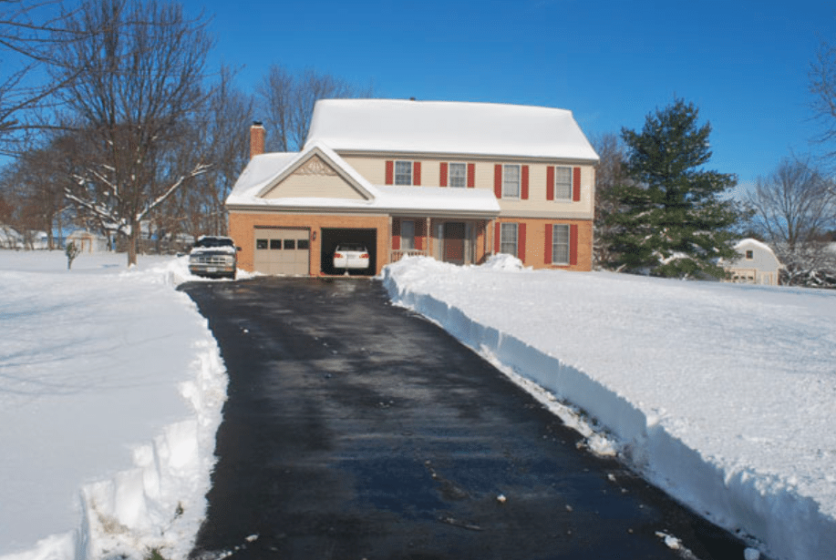 a heated driveway that is clear of snow